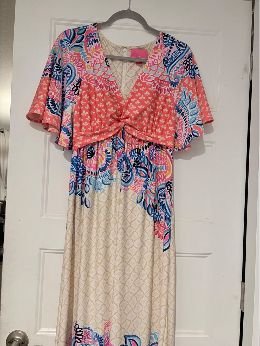 Lilly Pulitzer Minka Maxi Dress Sz 8 Coral Spritz Beach Bungalow Twist Front - Picture 2 of 8